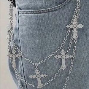 Silver Cross Chain Belt - Multi Cross Draped Chain
